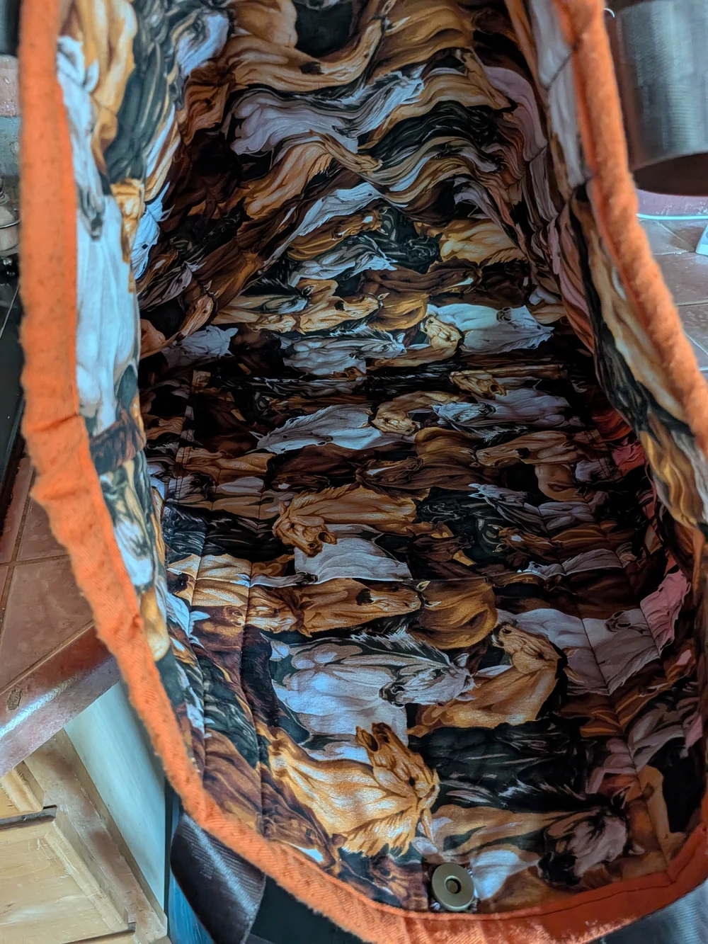 Orange Hermes Repurposed DustbagTote with Scarf Accent